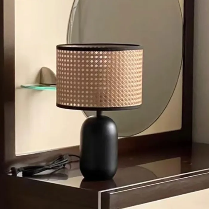 black rattan table lamp