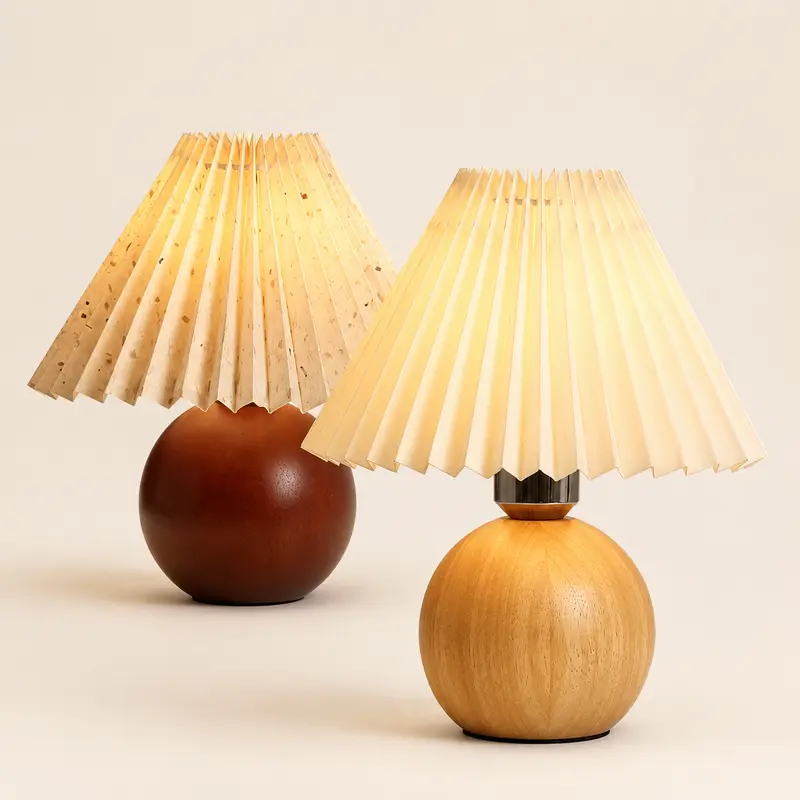 Round wood table lamp T3019