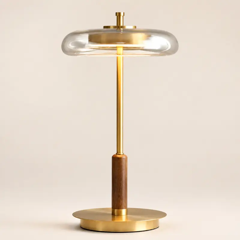 Wood and brass table lamp T3005
