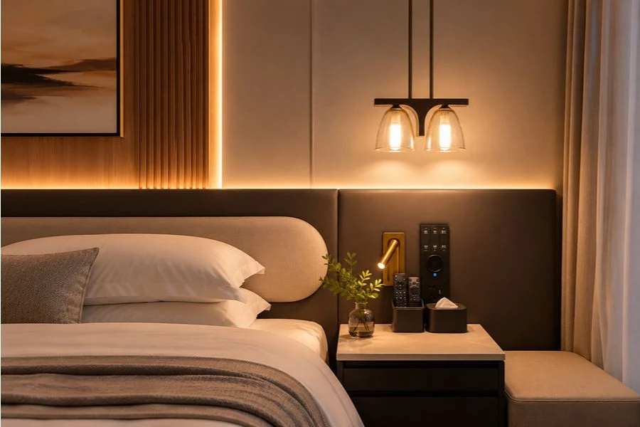 Decorative Bedside Lighting in a Guestroom